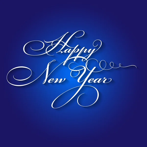Feliz Ano Novo caligrafia lettering no fundo azul — Vetor de Stock