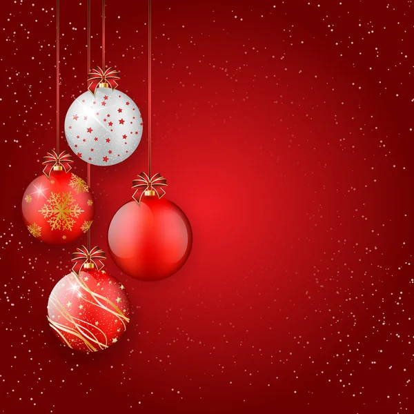 Bolas de Navidad brillantes sobre fondo rojo - lugar para su texto — Vector de stock