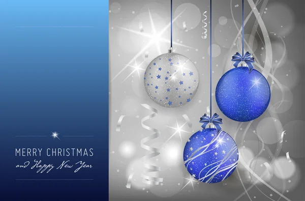 Christmas card with christmas balls on shiny background — Stock Vector