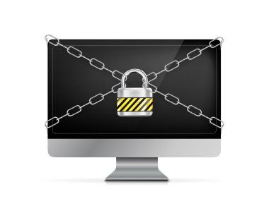 Kilit - güvenlik kavramı ile zincir sarılı pc