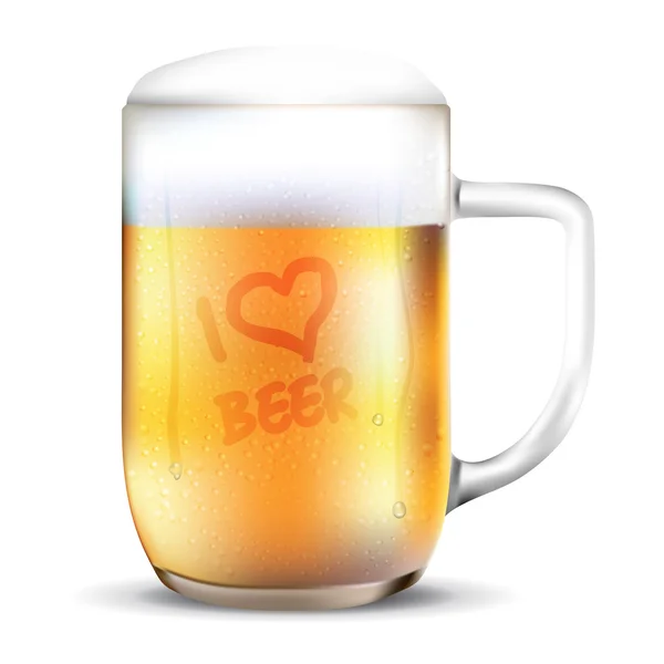 Dewy glass of beer - I LOVE BEER — Stock Vector