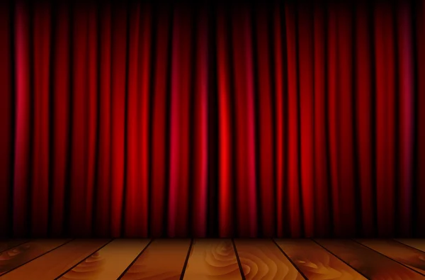 Red theater curtain and wooden floor — Stock Vector