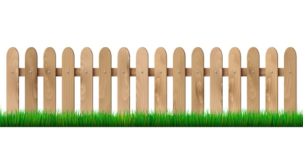 Fából készült kerítés és a fű - elszigetelt fehér background — Stock Vector