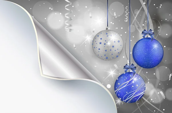 Carta piegata e sfondo di Natale lucido con palle di Natale — Vettoriale Stock