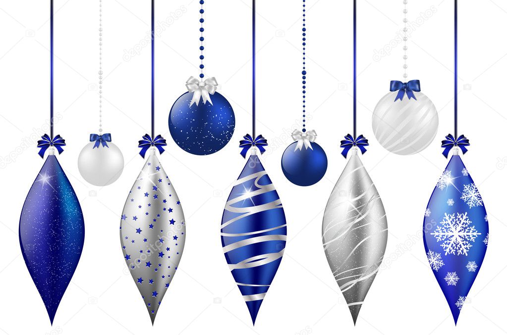 Set of shiny christmas balls on white background