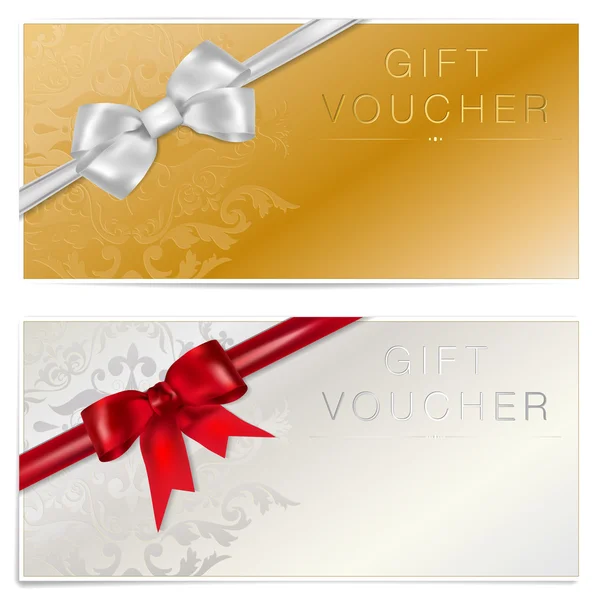 Gold and silver gift voucher with bow — Stock Vector