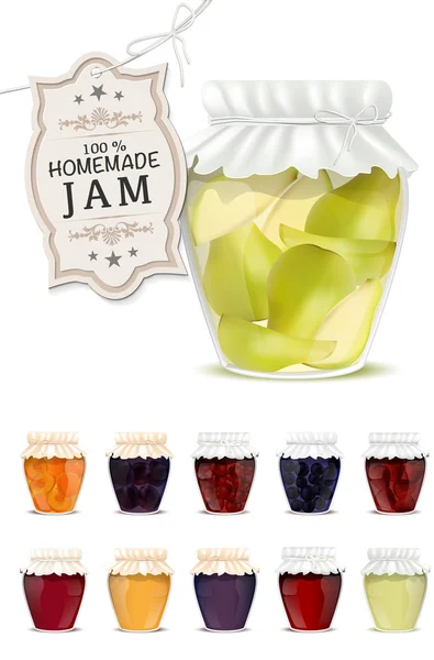 Set of homemade jam in jars — Stock Vector