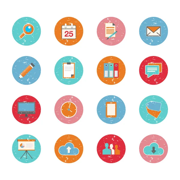 Set of web circle grungy icons in flat design — Stock Vector