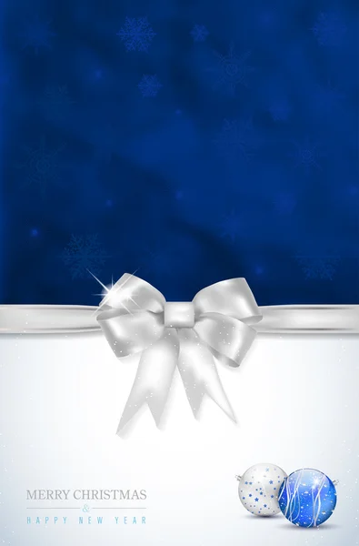 Buon Natale e felice anno nuovo biglietto con fiocco d'argento — Vettoriale Stock