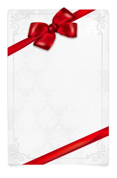 Tarjeta de papel con lazo rojo y adornos florales — Vector de stock
