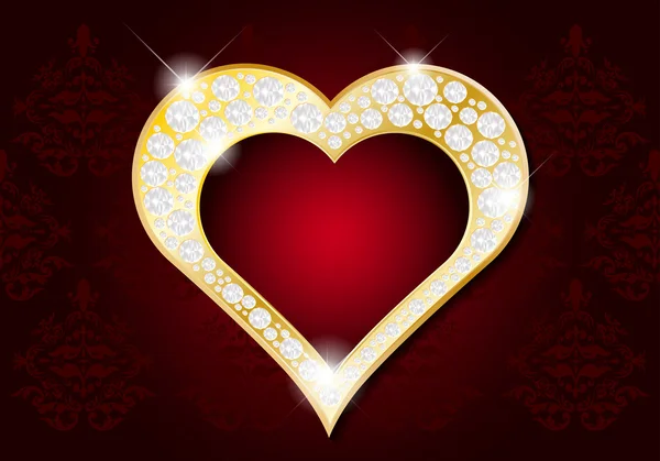 Valentines Day card - abstract golden heart with diamonds — Stock Vector