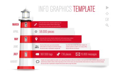 Kırmızı-beyaz deniz feneri ile Infographics şablonu