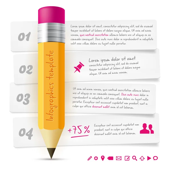 Infographics sjabloon met lood-potlood en papier frames — Stockvector