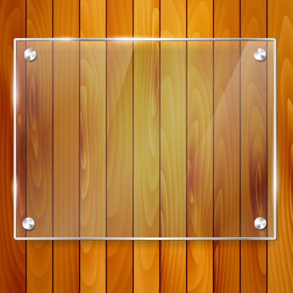 Transparant glas frame op houten achtergrond — Stockvector