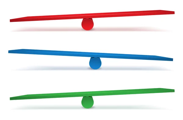 Conjunto de tres columpios en diferentes colores — Vector de stock