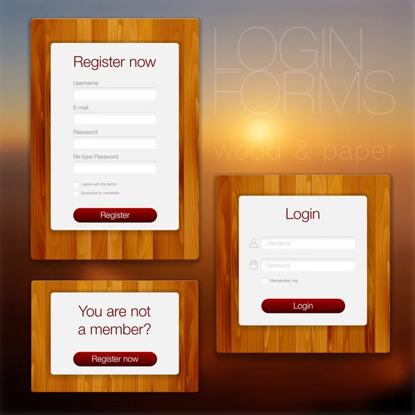 Login e registrazione moduli web — Vettoriale Stock