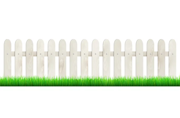 Паркан зі світлого дерева і трави ізольований на білому тлі — стоковий вектор
