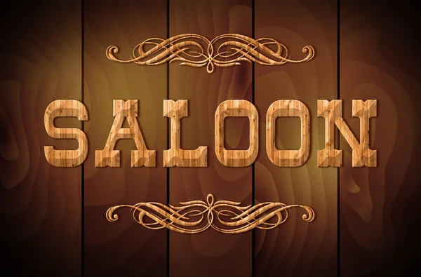 Wooden sign SALOON on a wooden background — Stock Photo, Image