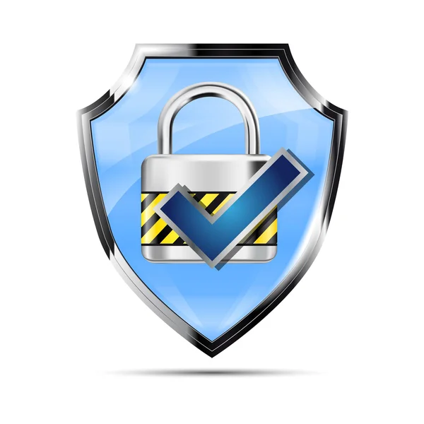 Metal security shield with lock — Stock Vector