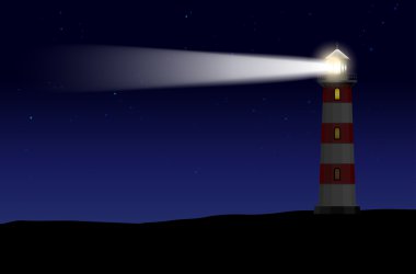 Deniz feneri gece yıldızlı gökyüzü karşı