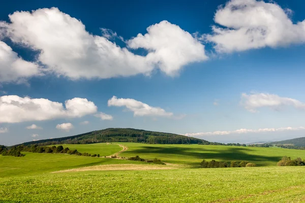 구름과 푸른 하늘 아래 아름 다운 여름 시골 — 스톡 사진
