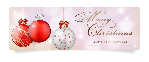 Christmas card with red shiny christmas balls — Stock Photo, Image