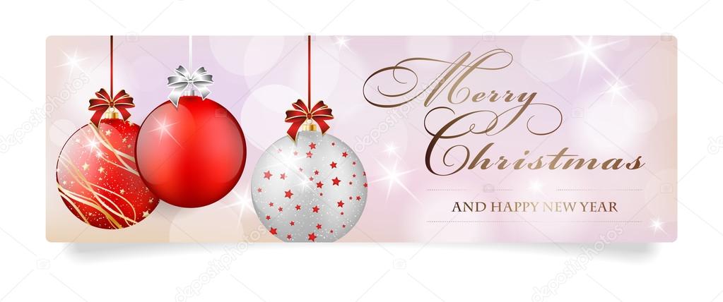 Christmas card with red shiny christmas balls