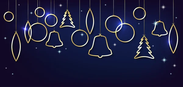 Carte de Noël avec boules de Noël dorées brillantes abstraites — Image vectorielle