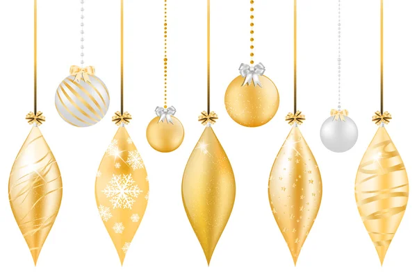 Set de brillantes bolas de navidad doradas sobre fondo blanco — Archivo Imágenes Vectoriales