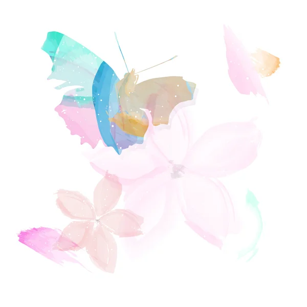 Papillon abstrait et fleurs - style aquarelle — Image vectorielle