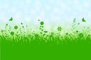 Bahar siluet illüstrasyon soyut ot, çiçekler ile ve 