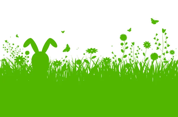 Illustration silhouette printemps avec herbe abstraite, fleurs et — Image vectorielle