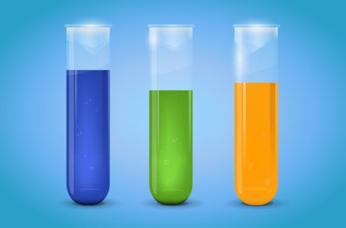 Üç kimyasal test tüpleri sıvı ile