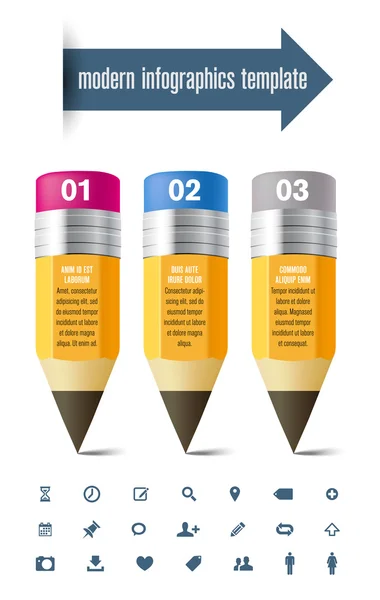 Modèle d'infographie avec crayons de plomb — Image vectorielle