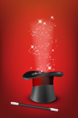 Parlak sihirli şapka, değnek ve parlak yıldız