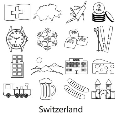 Eps10 İsviçre ülke Tema anahat sembolleri Icons set