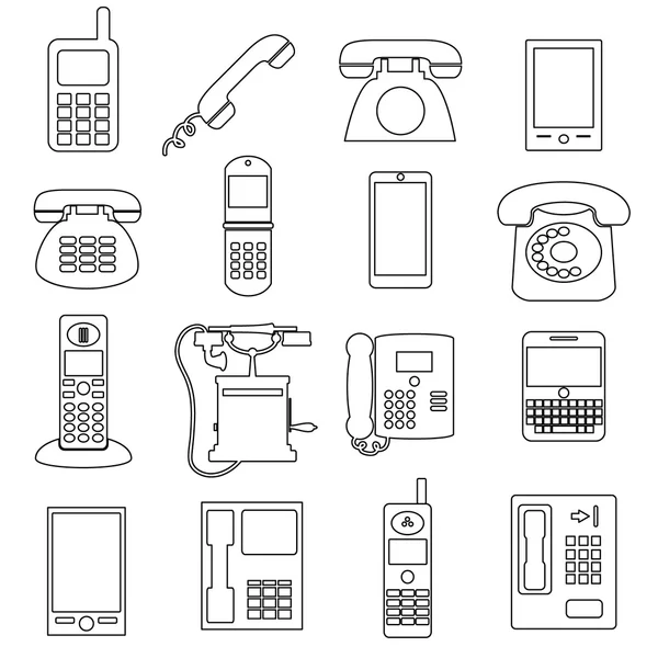 Varios símbolos de teléfono negro e iconos de contorno conjunto eps10 — Vector de stock