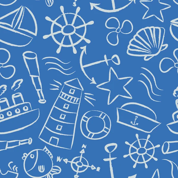 航海的素描涂鸦矢量图标无缝光蓝色图案 eps10 — 图库矢量图片