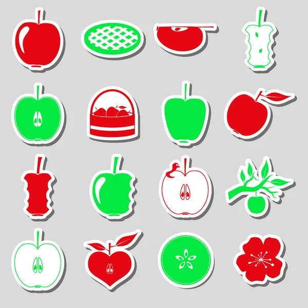 Pomme thème rouge et vert autocollants simples ensemble eps10 — Image vectorielle