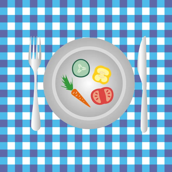 Plato con verduras en la mesa dieta de alimentos eps10 — Vector de stock