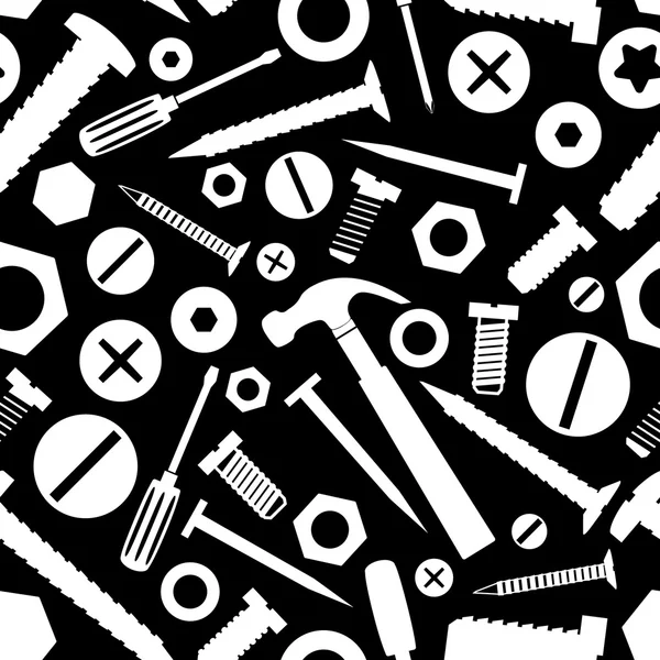 Hardware screws and nails with tools black seamless pattern eps10 — Stock Vector