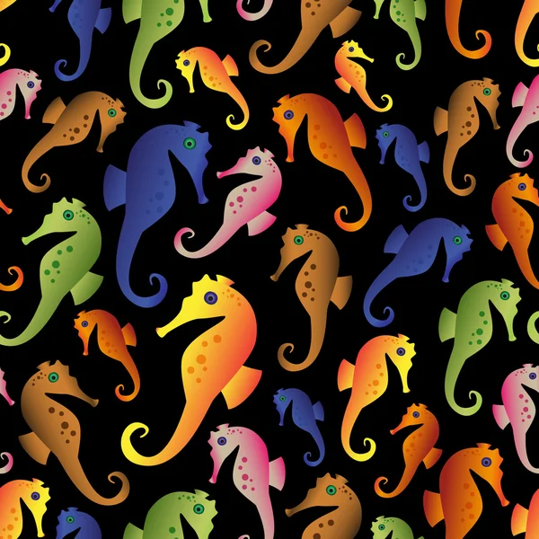 Various color seahorses icons set seamless dark pattern eps10 — Stock Vector