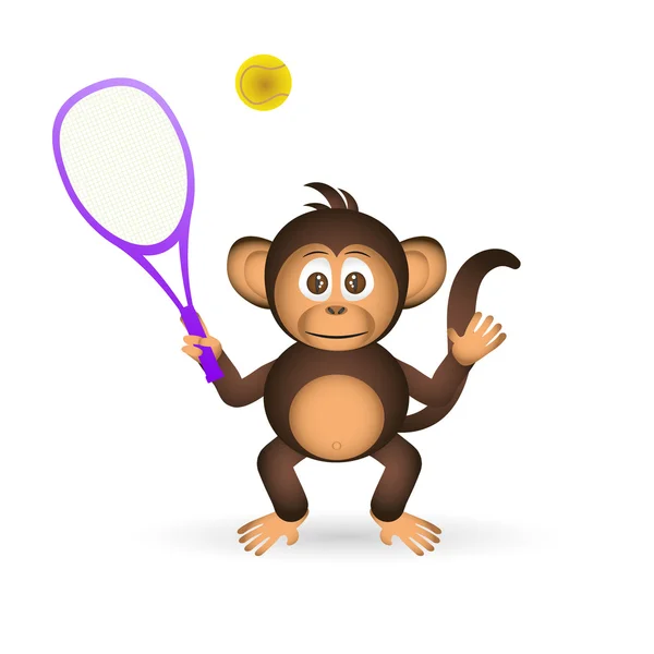 Lindo chimpancé jugando tenis deporte pequeño mono eps10 — Archivo Imágenes Vectoriales