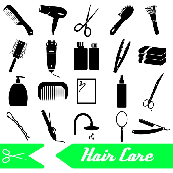 Hair care theme black simple icons set eps10 — Stock Vector