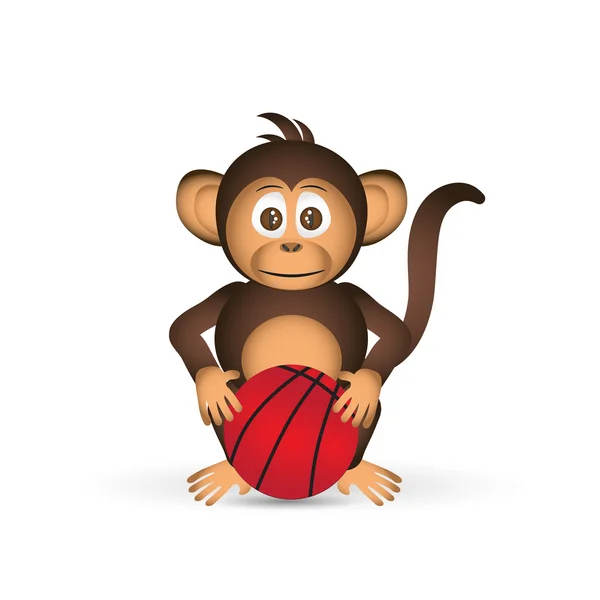Lindo chimpancé con pelota de baloncesto deporte pequeño mono eps10 — Archivo Imágenes Vectoriales