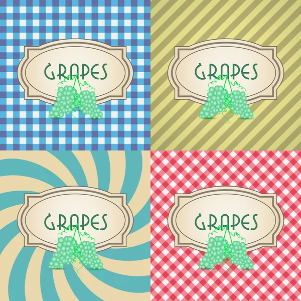Four types of retro textured labels for grapes eps10 — Stock Vector