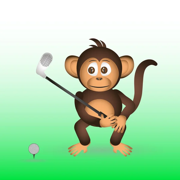 Lindo chimpancé jugando al golf pequeño mono eps10 — Archivo Imágenes Vectoriales