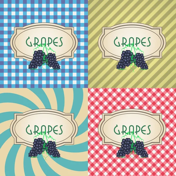 Four types of retro textured labels for red grapes eps10 — Stock Vector