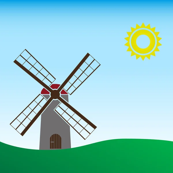 Простой пейзаж ветряной мельницы солнечный день eps10 — стоковый вектор