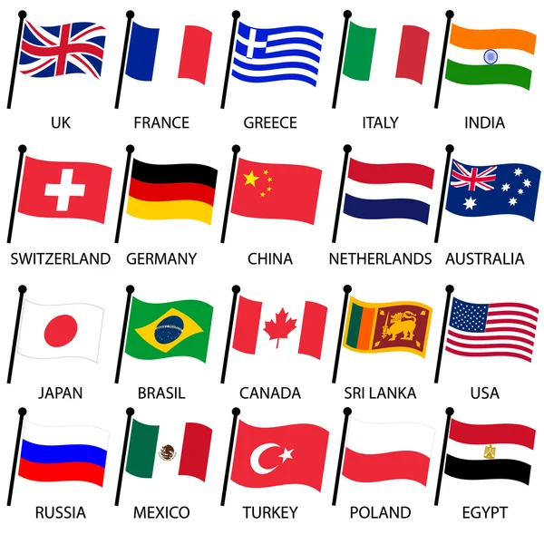 Bandeiras curvas de cores simples de diferentes coleções de países eps10 —  Vetores de Stock